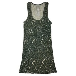 Y2K Miley Cyrus & Max Azria Women's XL Camo Leopard Ribbed Tank Top Green Grunge
